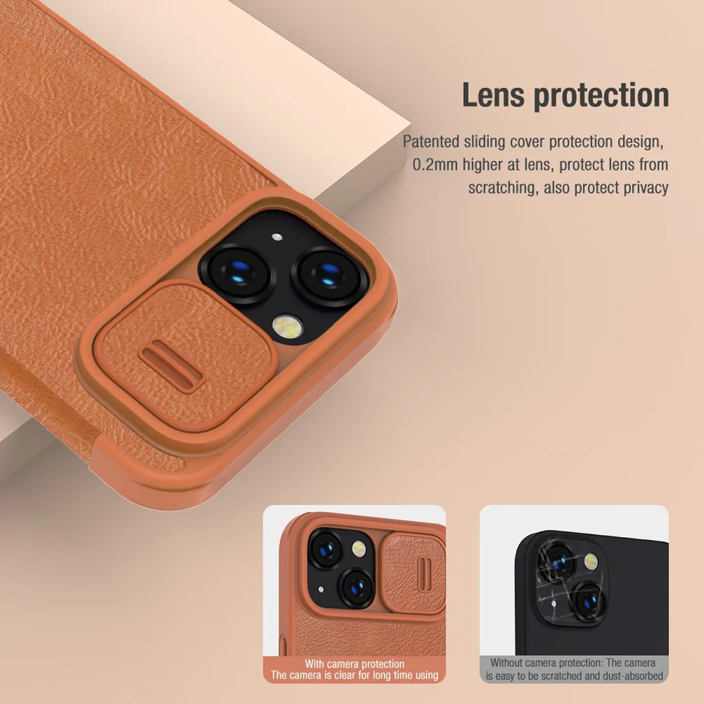 For iPhone 14 Pro Case Nillkin Qin Pro Leather Slide Lens Case With Card Slot Flip Cover For iPhone 14 Plus /14 Pro Max