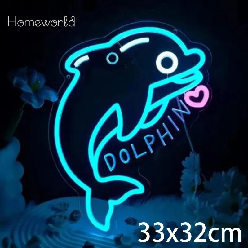 

Cute Dolphin LED Neon Sign USB Dimmable Neon Light Sign for Gameroom Bedroom Bar Livingroom Birthday Party Gift Wall Decor