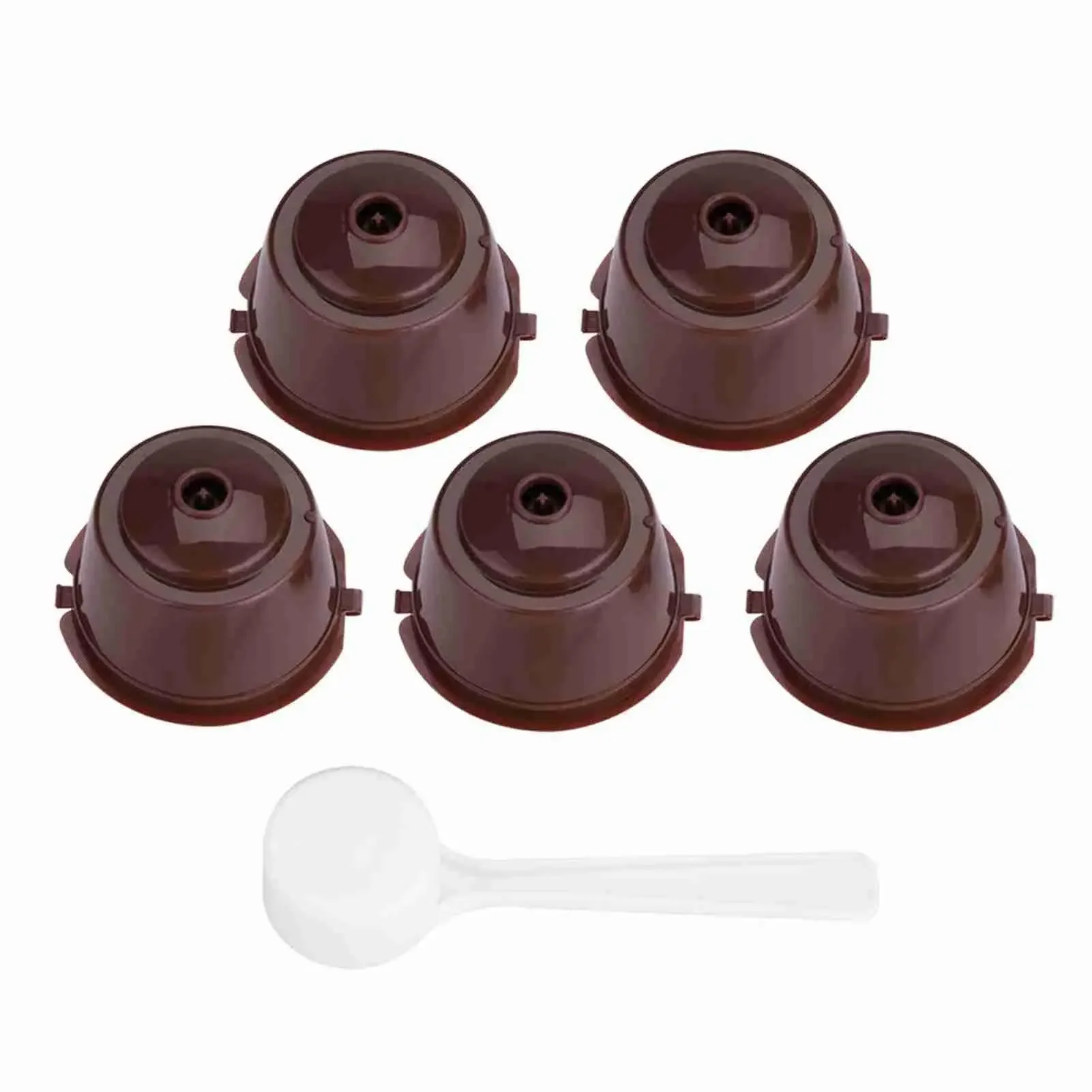 5Pcs Food Grade Pp 304 Stainless Steel Reusable Refillable Coffee Capsule Filter (Brown)