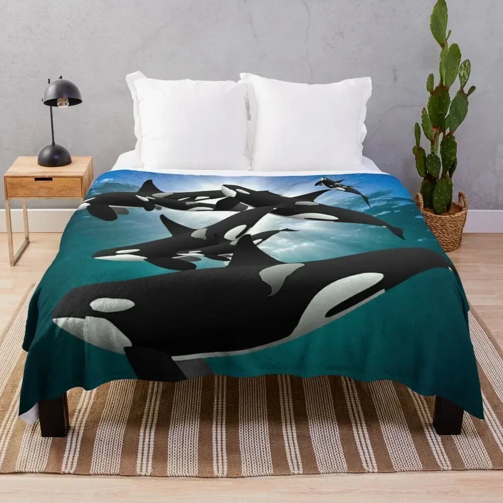 

Ocean Orcas, Killer Whales and Calves Throw Blanket Year Round Soft Comfortable Blanket for Home
