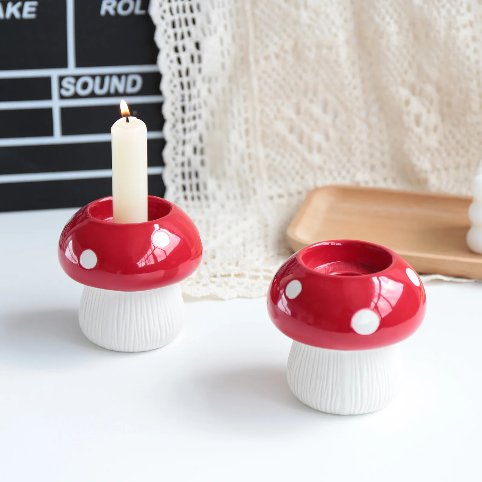 Imagem -02 - Handmade Mushroom Candle Holder Moldes de Silicone Castiçal de Concreto Gesso Tealight Moldes de Cimento Home Decor 3d