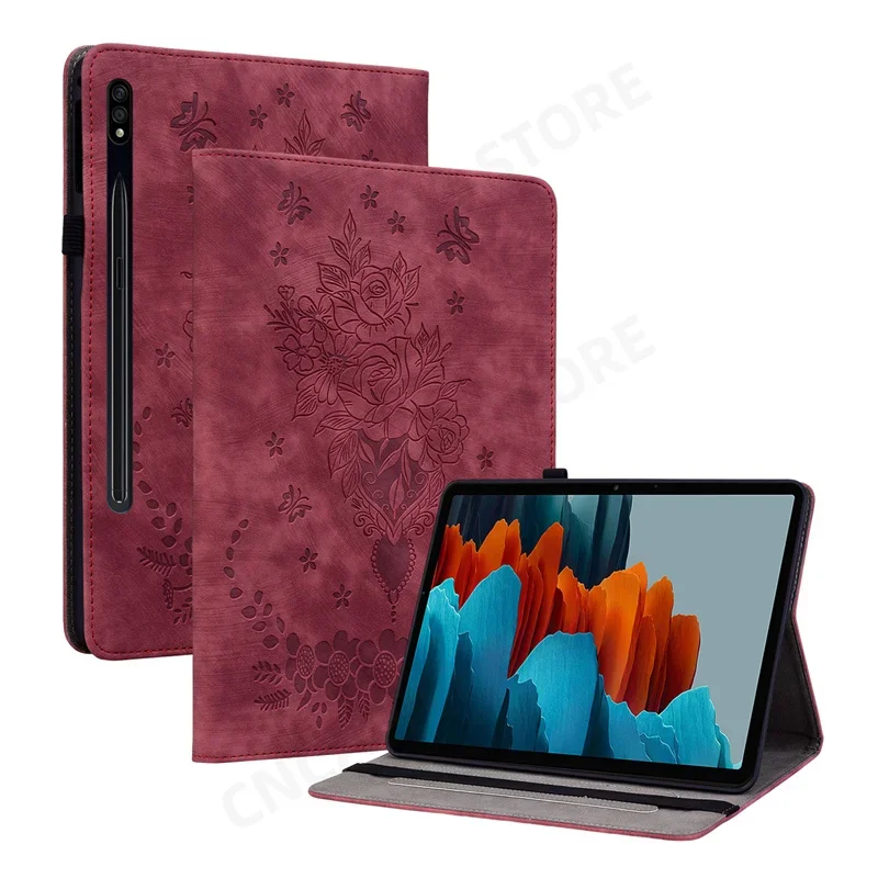 Flores Em Relevo Funda Flip Capa Do Livro, TPU Voltar Shell para Samsung Galaxy Tab S7, 11 "Tablet Case, SM-T870, SM-T875, SM-T876B