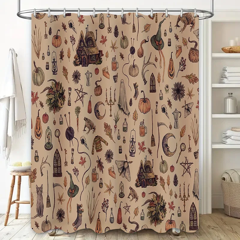 Gothic Halloween Shower Curtain Vintage Spooky Witch Forest Tapestry Home Decor Dark Academia Bathroom Set