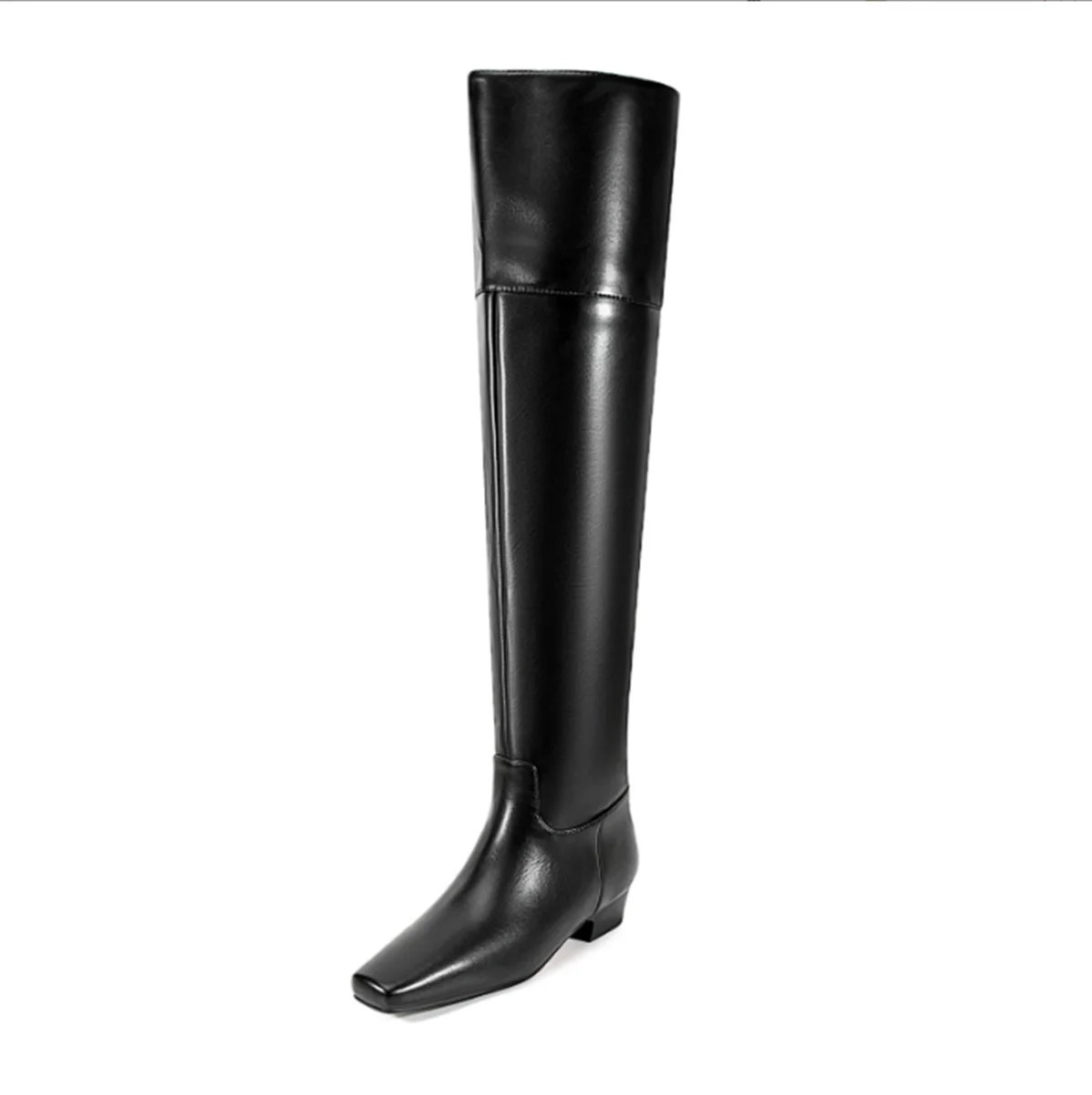 Square Toe Over The Knee Boots Loose Block Heels Classic Black Vintage Thigh High Booties Women Winter Sexy Runway Rubber Shoes