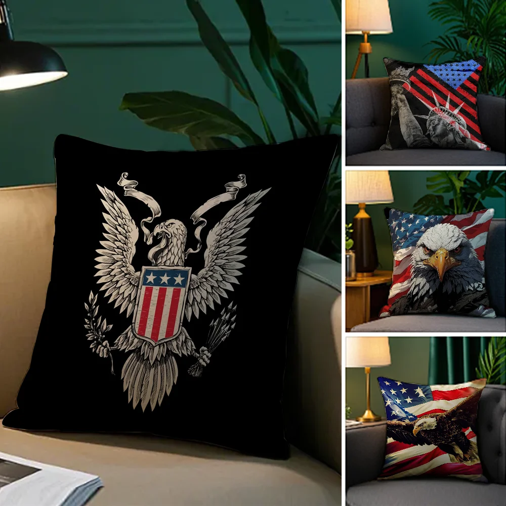 

American Flag Eagle Pillow Case Plush Fabric Soft Double Sided Print Sofa Cushion Cover Throw Pillow Covers
