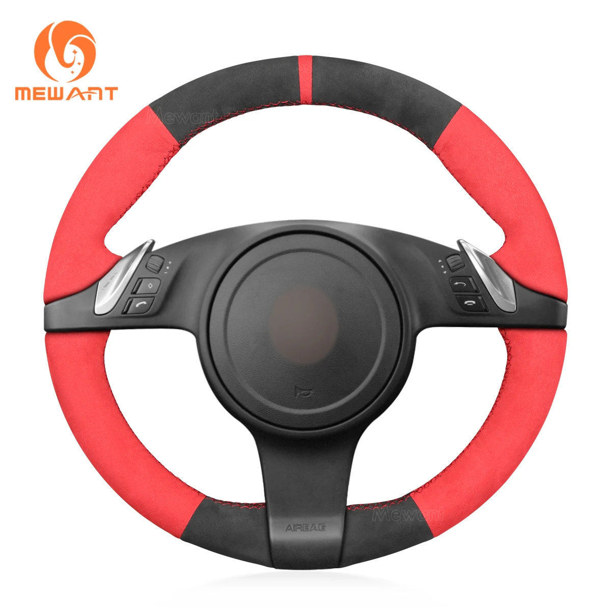 

MEWANT Black Alcantara Car Steering Wheel Cover for Porsche 911 991 Boxster 981 Cayman Cayenne Panamera 2009 2010 2011-2015 2016