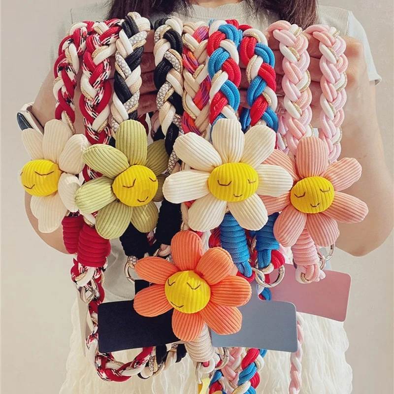 لطيف مبتسم الهاتف المحمول شنقا حبل المتقدمة Crossbody الهاتف المحمول الحبل في الهواء الطلق النسيج الأساسي المنسوجة حزام سلسلة الهاتف #6