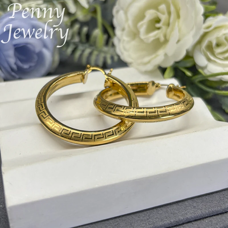 Trendy 18K Gold Plated Hoop Earrings for Women Copper Vintage Circle Earring Party Wedding Gifts Italian African Jewelry Sets