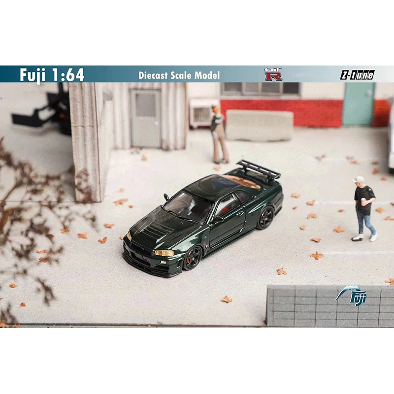 Fuji In Stock 1:64 Skyline GTR R34 Z Tune CRS Dark Green Gifted Purple Diecast Diorama Car Model Collection Miniature Toys