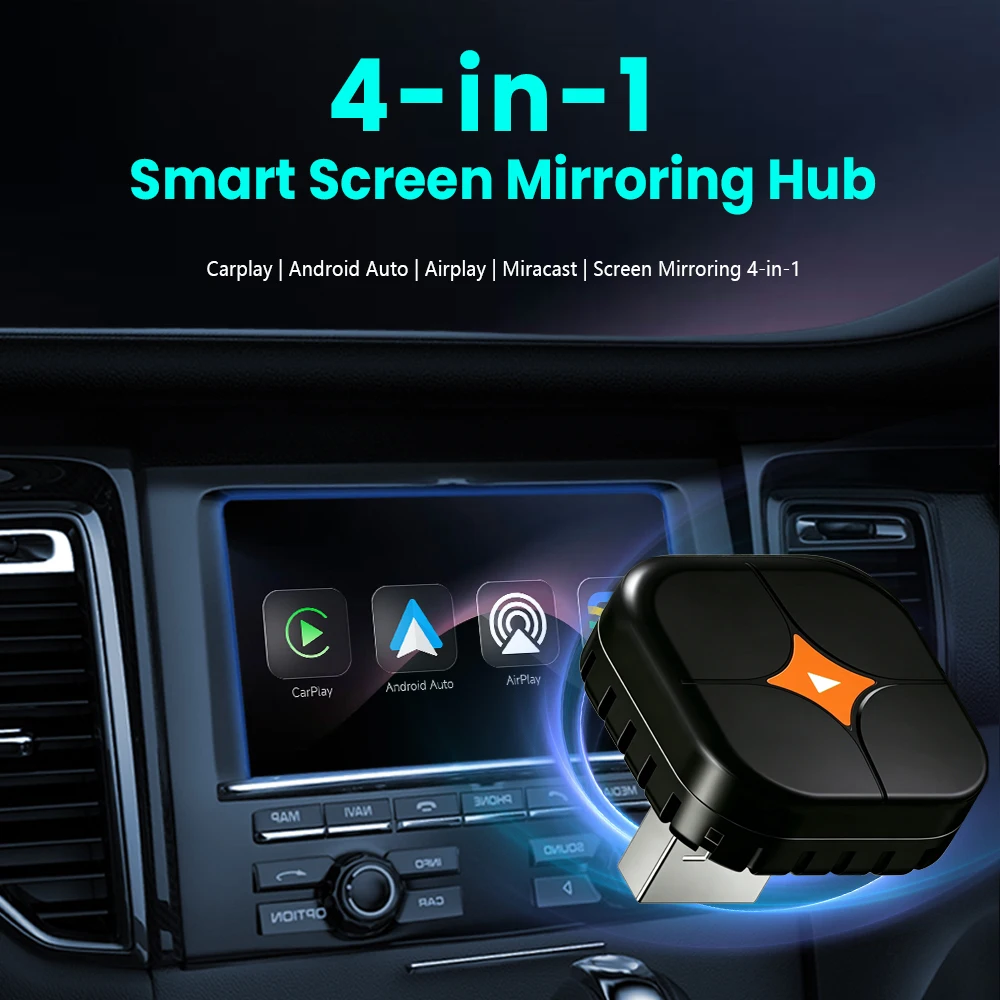Picture 4: 4 in 1 Wireless CarPlay Adapter with Screen Mirroring – Supports iOS CarPlay & Android Auto & AirPlay & MirrorLink
