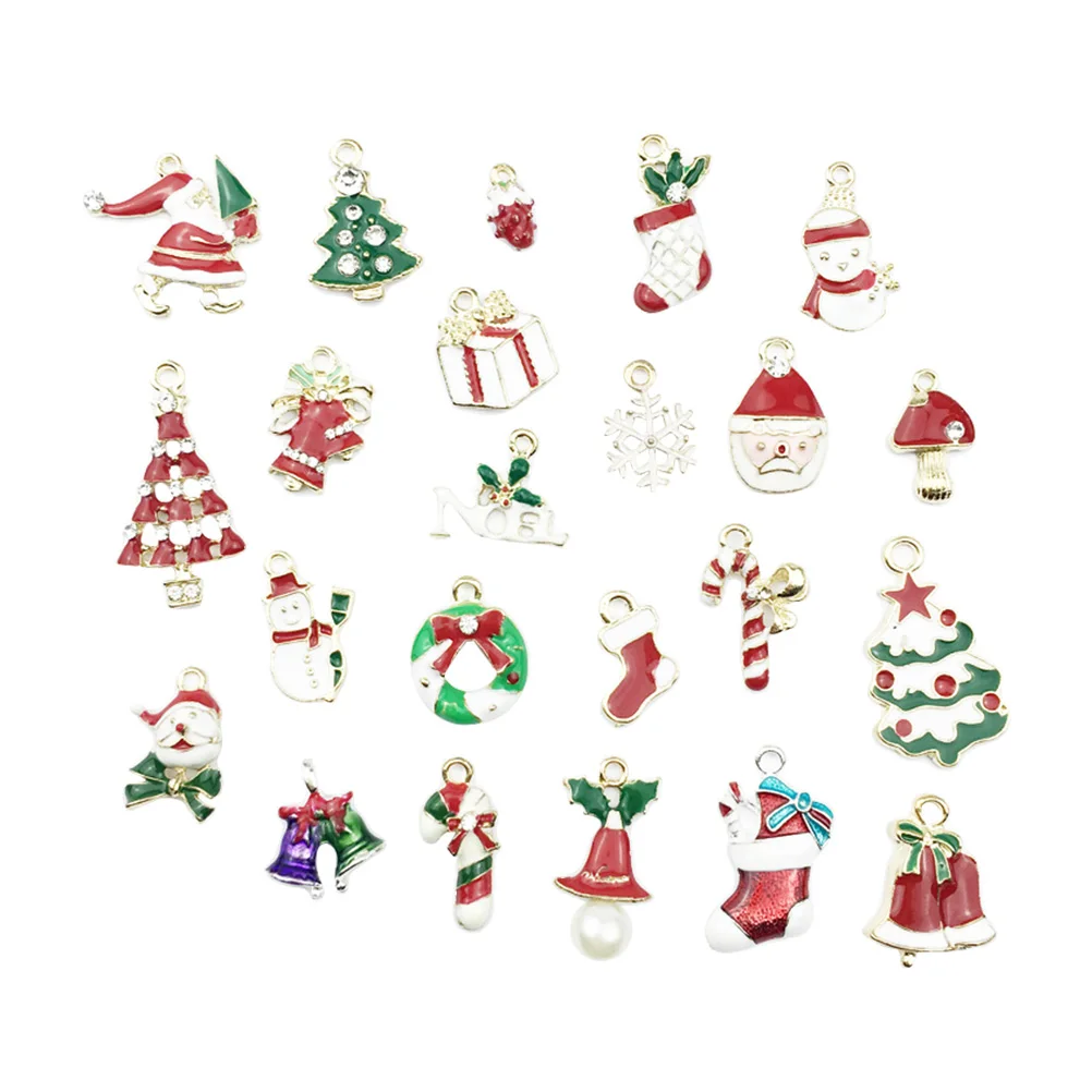 

23 Pcs Christmas Decorative Pendants Necklace Charms Bracelets Ornaments DIY Jewelry Making Garland Sock Deer Snowflake Bell