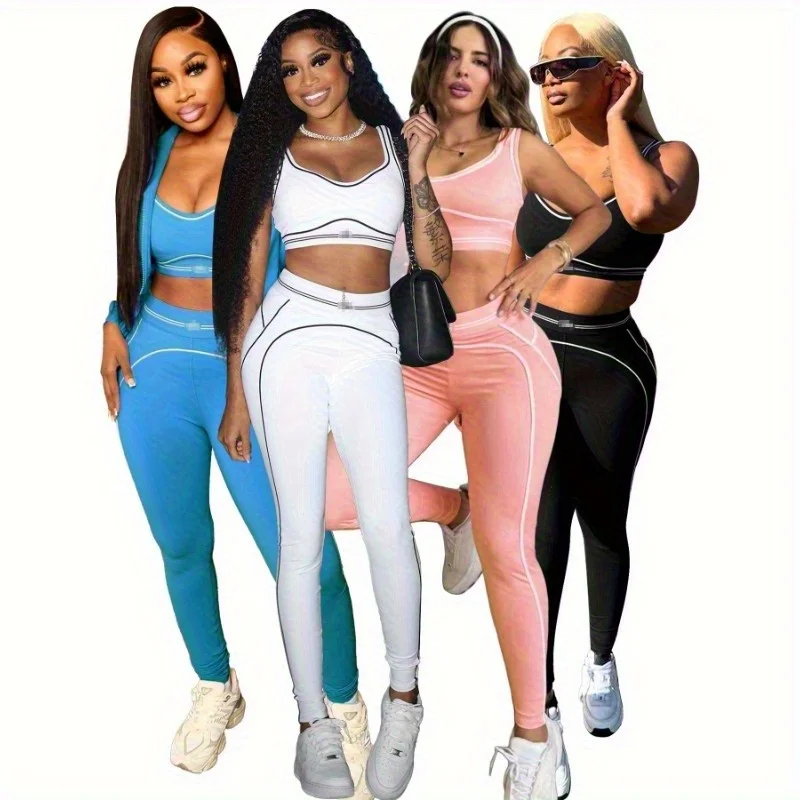 موضة جديدة الرياضة الحمالة السراويل عارضة قطعتين مجموعة الأزياء والاكسسوارات