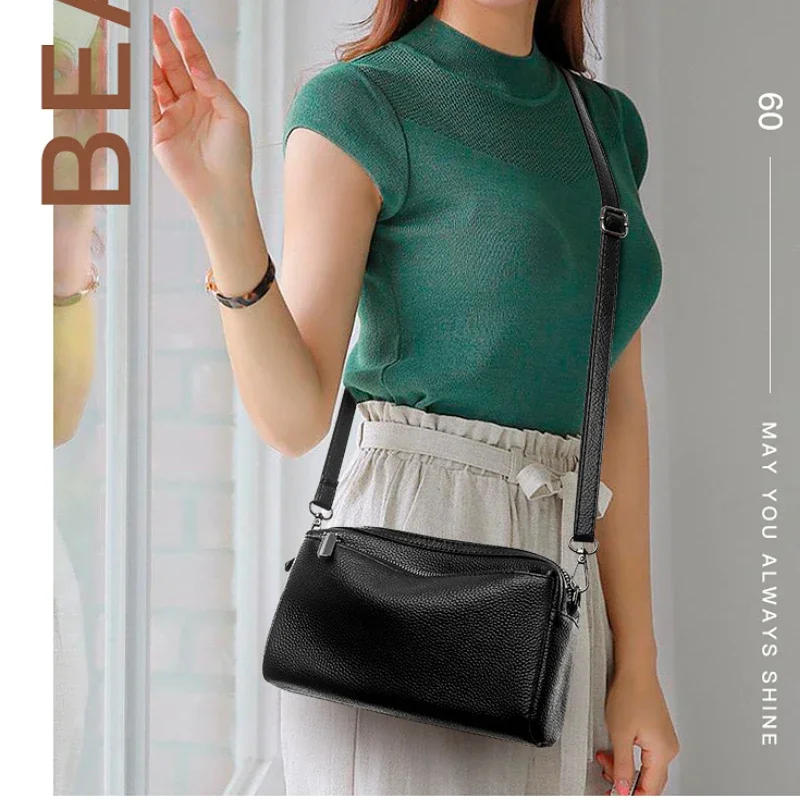 Genuine Leather Crossbody Bag for Women New Minimalist Top Layer Cowhide Small Handbag Ladies\' Fashionable Square Shoulder Bag