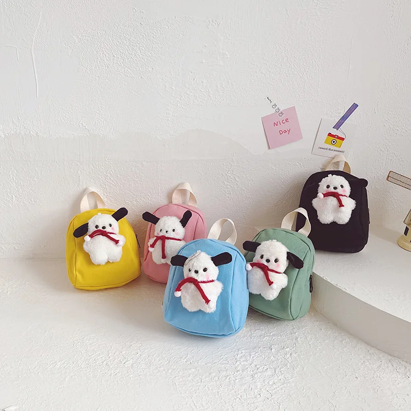 Kindergarten student schoolbag cartoon cute dog male and female doll mini canvas backpack kawaii