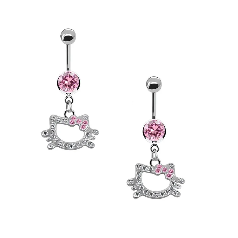 1Pc Belly Button Ring For Women Trendy Pink Butterfly Cute Cat Design Sexy Fashion Navel Rings Stainless Steel Piercing Jewelry