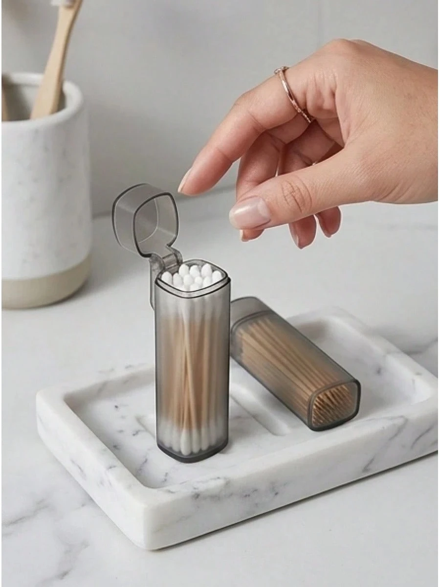 1/2/3Pcs Transparent Plastic Storage Box Leakproof Metal Cylinder Case Portable Toothpick Cotton Swab Organizer for Home Outdoor Camping