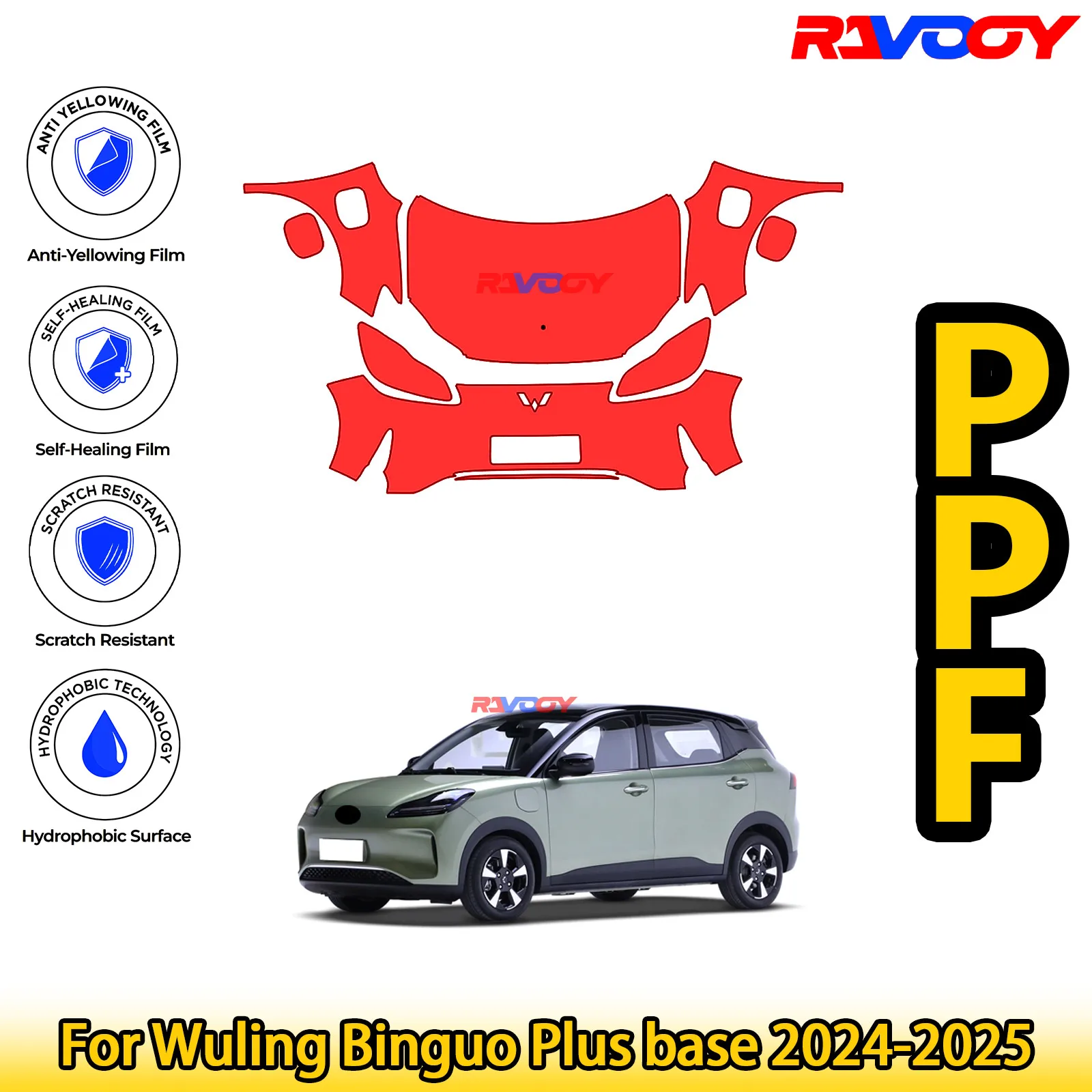 

Для Wuling Binguo Plus base 2024-2025 глянцевая матовая черная предварительно вырезанная передняя защитная пленка PPF Kit