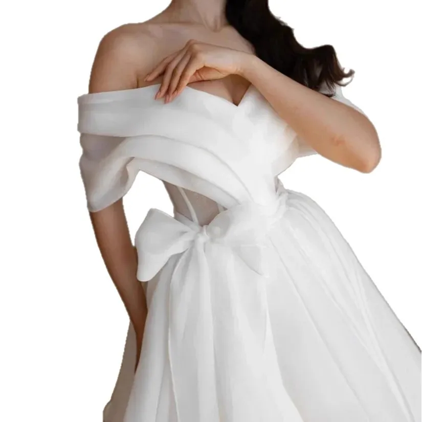 M144 Customized Boat Neck Short White Bride Dress Sweet Memory Luxury Gown Princess Off The Shoulder Lace Up Wedding Dresses