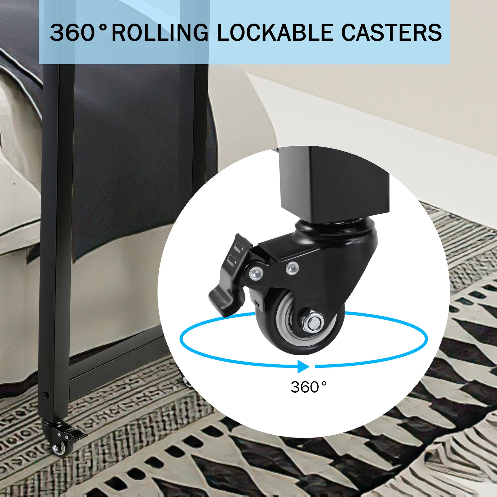 Homfa 70.8'' Overbed Table with Wheels for Full/Queen Size Bed Frame, Mobile Computer Desk Standing Workstation Laptop Cart