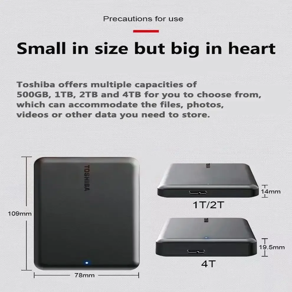 For Toshiba A5 Series Small Black Portable Hard Disk USB 3.2 Gen1 High Speed External Storage Compatible With Mac Windows New