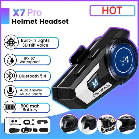 

X7 Pro Motorcycle Helmet Headset IP67 waterproof Bluetooth 800mah Light Built-In BT5.4 Motro Helmet Intercom