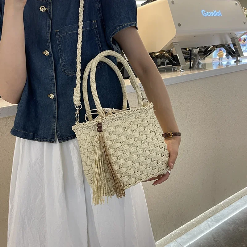 Summer Tote Bag Women Shoulder Bag Small Simple Handmade Weave Straw Bags 2024 Fashion Crossbody Bags Handbags Ladies Beach Bag