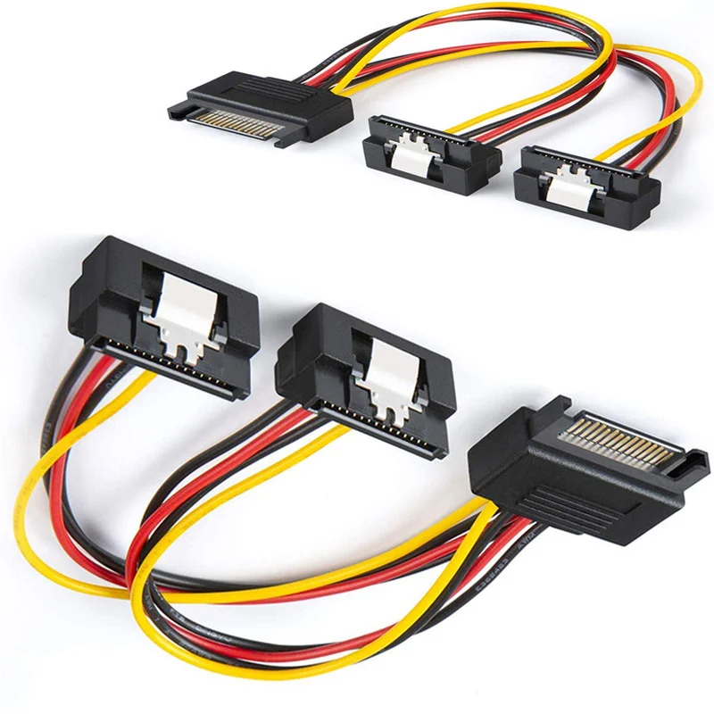 20cm SATA 15Pin Male To Dual 15P Female 90 Degree/180 Degree Y Splitter Power Adapter