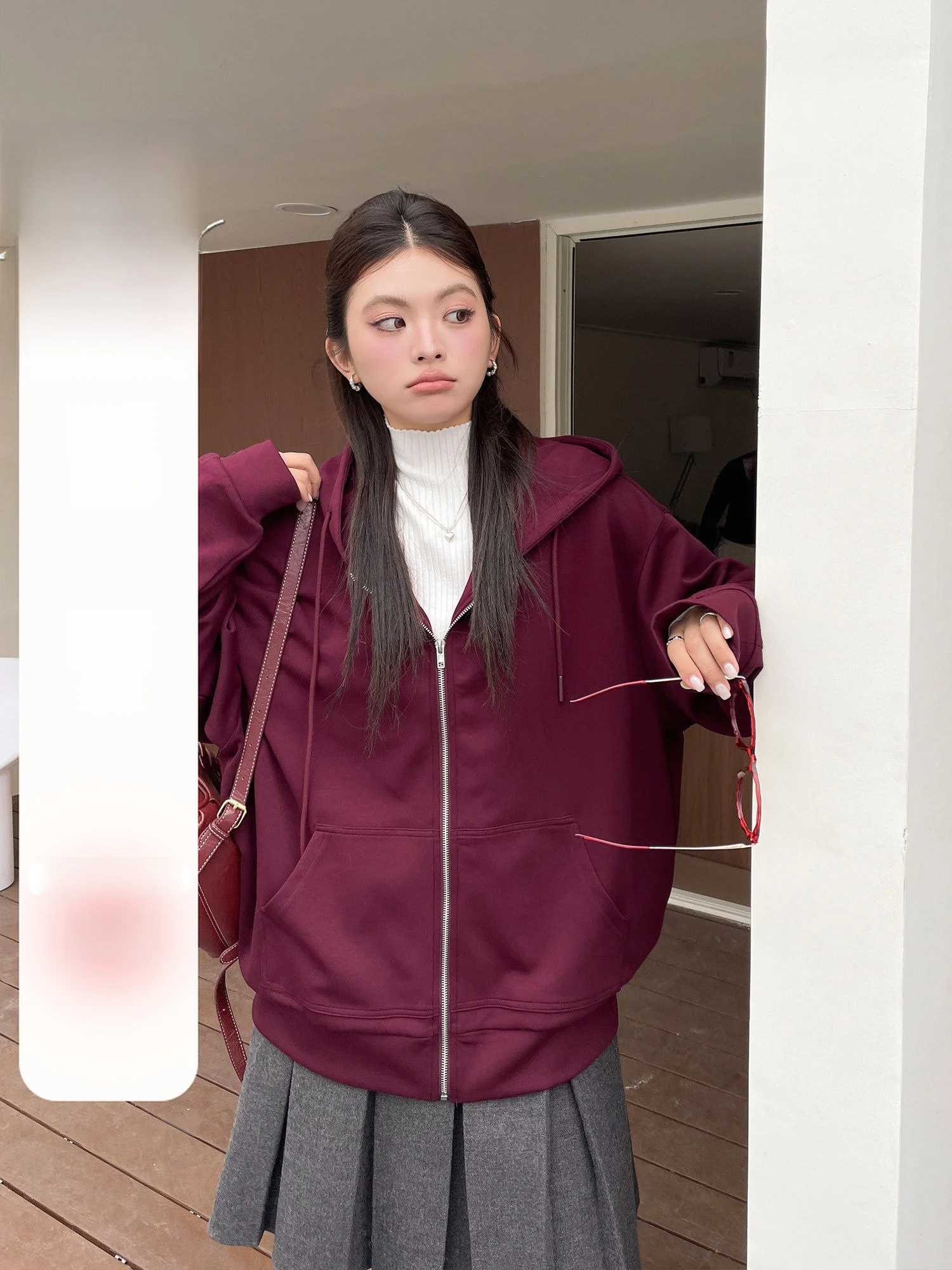 

Extra Large Women's Hoodie Jaet Autumn Beautiful Loose Belly Covering Zipper Open Cardigan Top Comfortable Streetwear