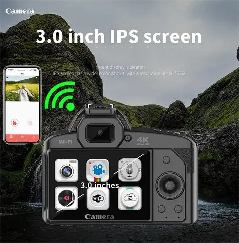 D5 Video Camera HD 4K Recording WIFI Camera Photography Video Recorder with 16X Digital Zoom Dual Lens Professional Camcorder