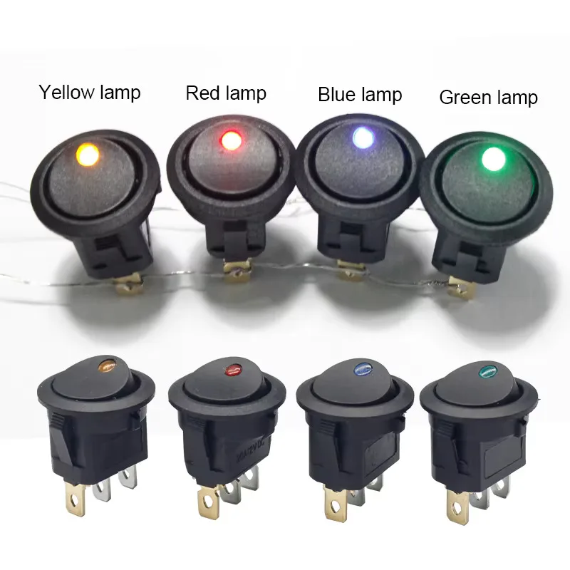 

KCD1 12V 20A 24V Car Blue Red LED Light 3 Pin ON OFF SPST 23Mm Round Rocker Switches For Automotive Boat