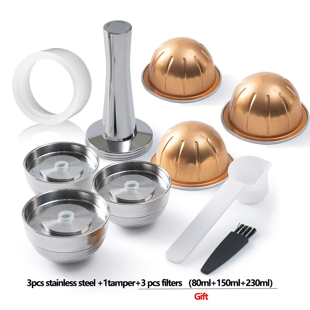 icafilas nachfüllbarer Kaffeefilter für Nespresso Vertuo Next Vertuoline wiederverwendbare Edelstahlkapsel mit Original-Pod-Geschenk