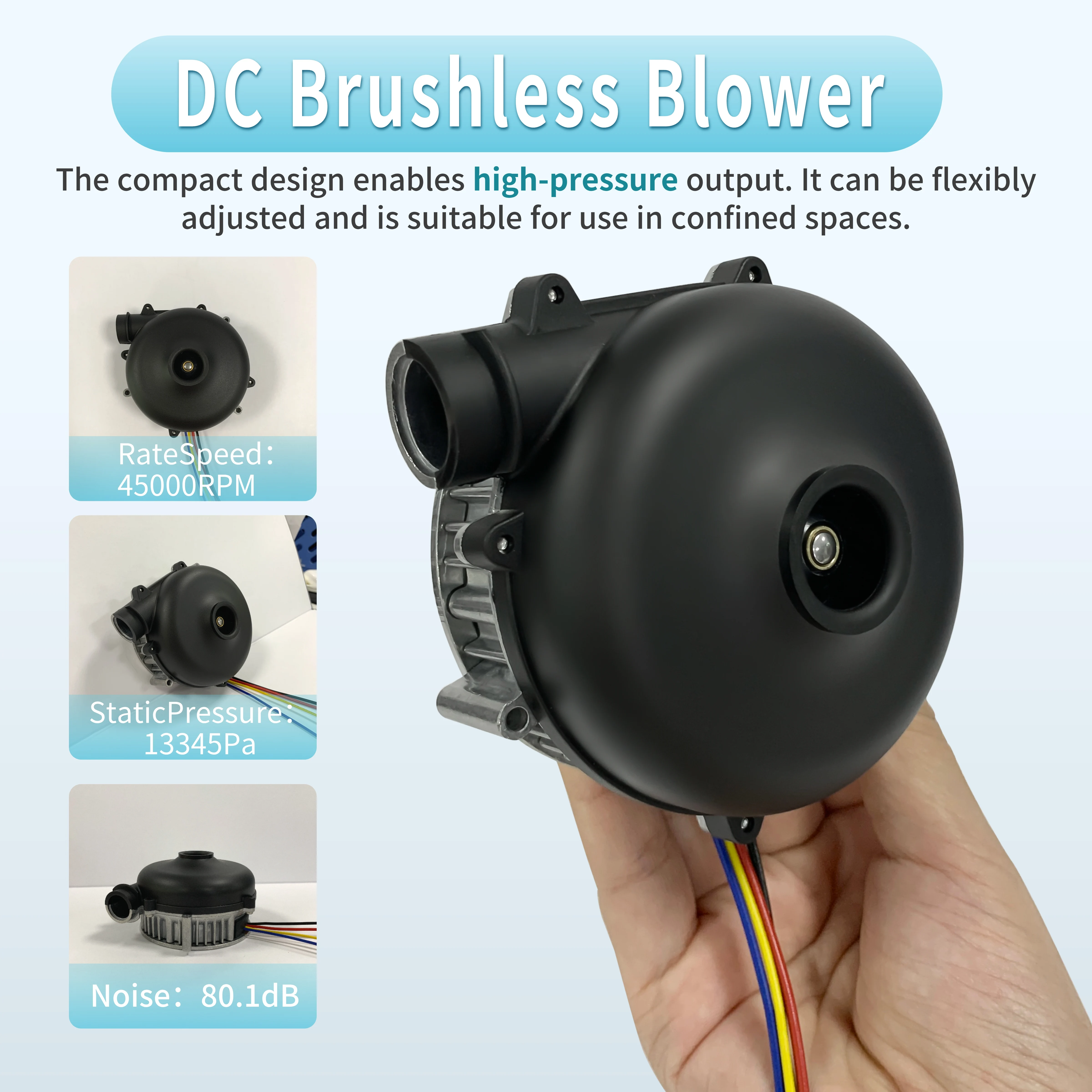 

24V AMP45 Brushless Air Blower 13.4Kpa Powerful 45000rpm High Speed Waterproof built-in driver with PWM control Centrifugal Fan
