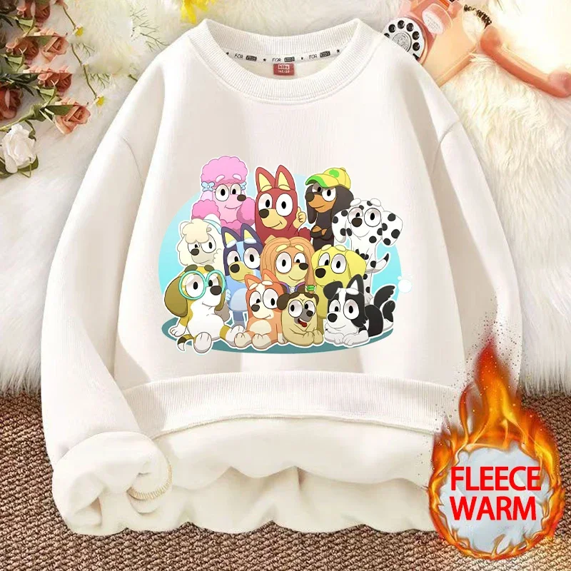 Blueys Thickened Fleece-lined Boys Sweatshirt Bingo Chilli Cartoon Without Hoodie Warm Pullover Round Neck Winter Kids Xmas Gift