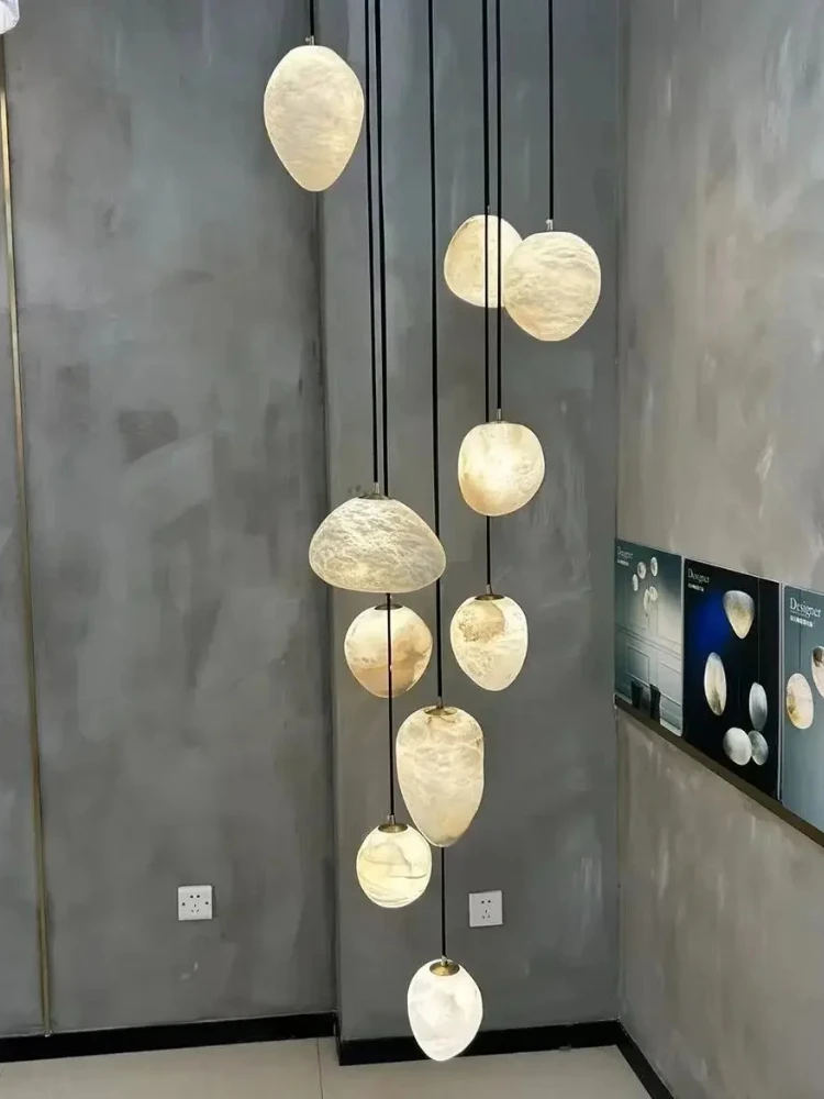 

Spanish Natural Marble Irregular oval Hanging Chandelier For Ceiling Lustre Pendant Light Copper LED Suspension Luminaire Lampen