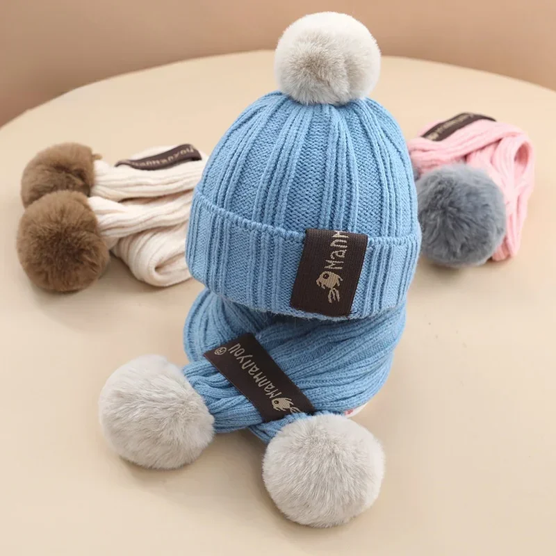 Autumn and Winter Children's Hat Scarf Set Warm Simple Woolen Cap Boys and Girls Knitted Hat Two-piece Baby Hat