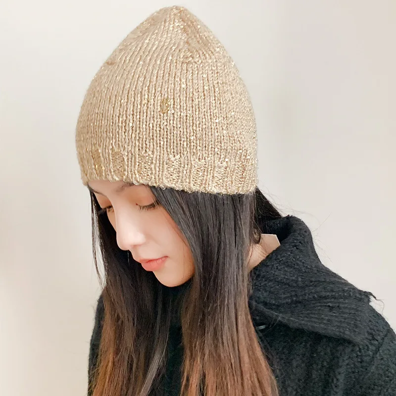 New Y2k Street Cool Knitted Hat Women Autumn Sequined Glitter Beanie Fashion Hip Hop Personality Winter Warm Skull Cold Cap