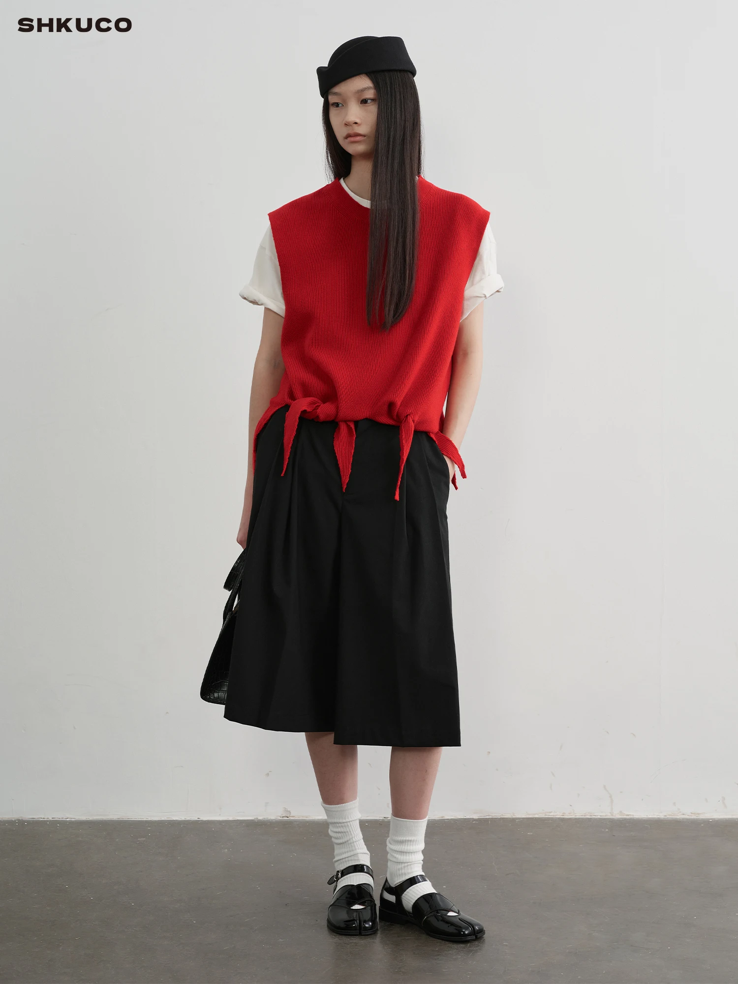 

KUCO Wool Blend Knitted e Flag Svel Vest Faionable Design Loose Fit ort Length Neutral Sle Spring Wear