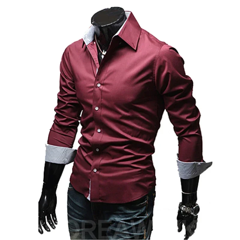 Męskie koszule codzienne 2025 Jednorzędowe męskie koszule z długim rękawem Slim Fit Dress Soild Męskie koszule społeczne Projektant Chemise Homme