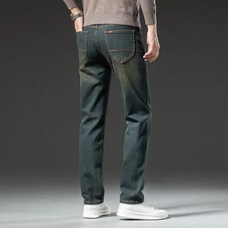 Fall branded stretch men's jeans Fashionable retro slim denim trousers Men's casual straight blue stretch pants 2023 new style