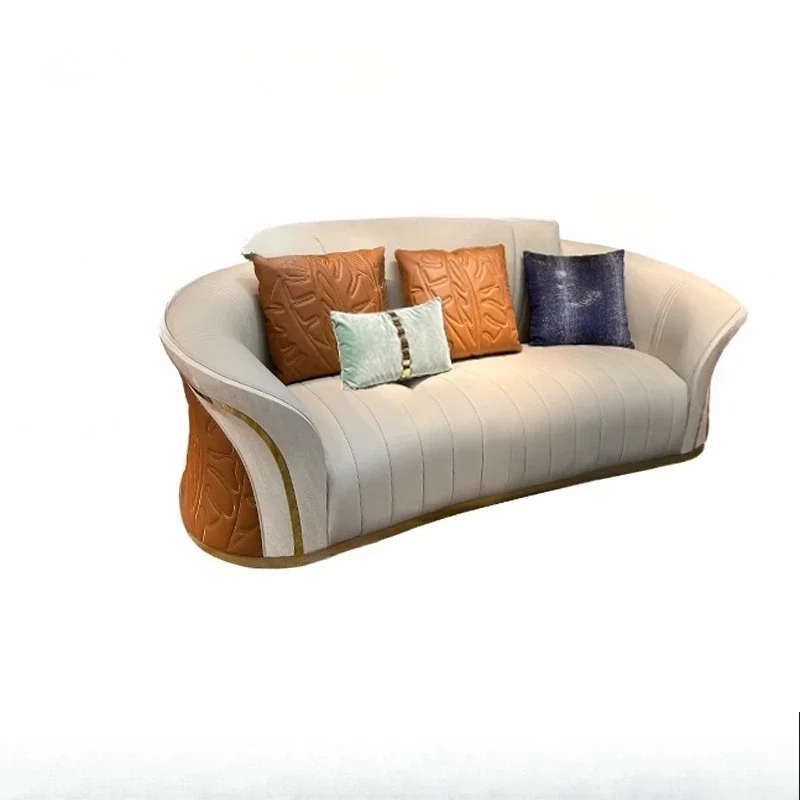 Italian light luxury big ingot leather sofa, large apartment villa large flat layer solid wood big brand living room leather