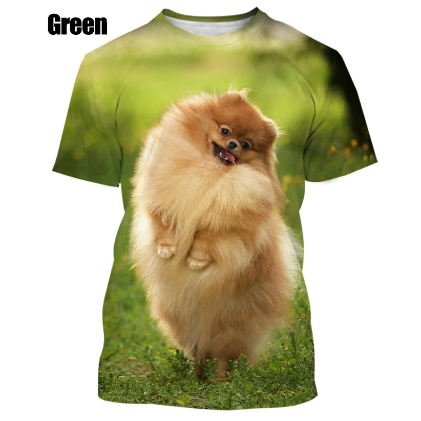 2022 New Summer Hot Sale Cute and Funny Dog Pomeranian 3D Printing High Quality Men\'s and Women\'s T-shirt Tops