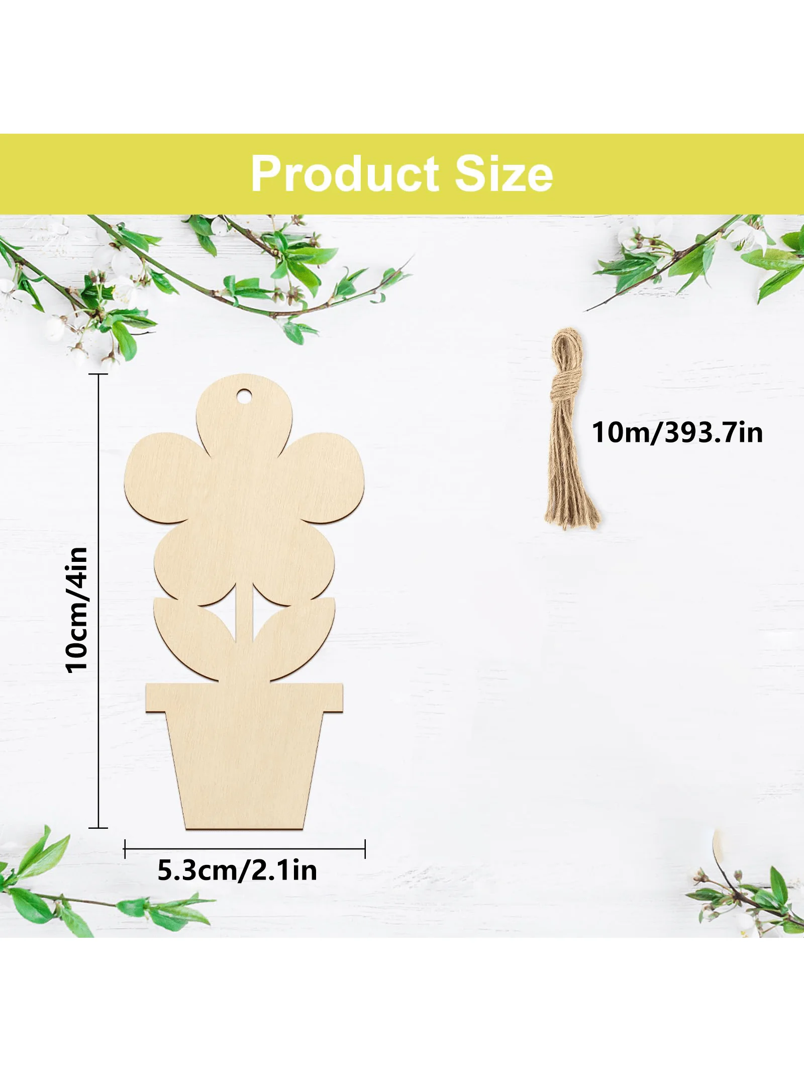20/40pcs 4 inch wooden flower pot spring decorations with 10m hemp rope, flower wooden DIY blank unfinished wooden tray decorati