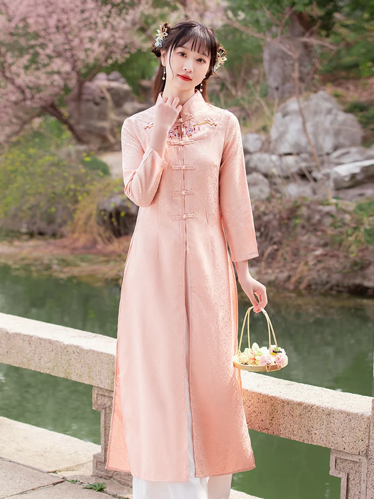 

Костюм для чайной церемонии Chuzhing: женский повседневный улучшенный комплект Ао-Дай и Ципао с широкими брюками