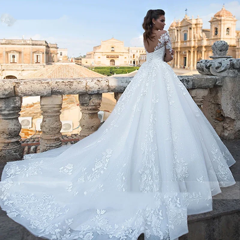 Flavinke Abiti da sposa eleganti personalizzati Donne Applicazioni di perline Lace Up Sexy scollo a V Abito da sposa principessa Abiti da sposa