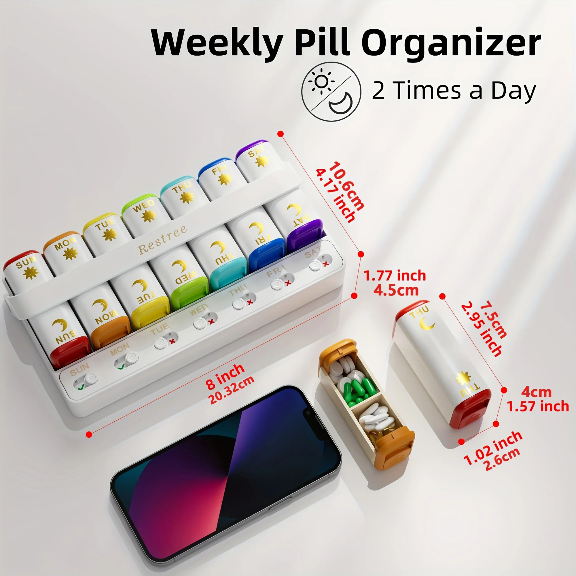 منظم حبوب الدواء الأسبوعي لمرة واحدة في اليوم، صندوق حبوب السفر لمدة 7 أيام، منظم الأدوية اليومي، علبة حبوب منع الحمل المحمولة AM&PM