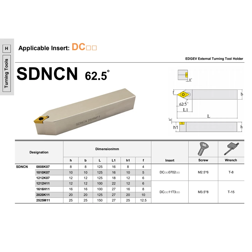 SDNCN SDNCN1212H07 SDNCN1616H07 SDNCN2020K07 SDNCN1212H11 SDNCN1616H11 SDNCN2020K11 SDNCN2525M11 DCMT11T308 portautensili per tornitura