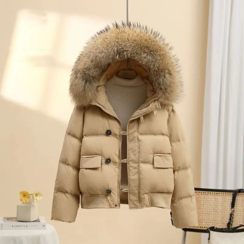 Winter New Girls' Down Jacket Fashion Youth Coat with Children's Casual Fur Collar Parka 130-170cm