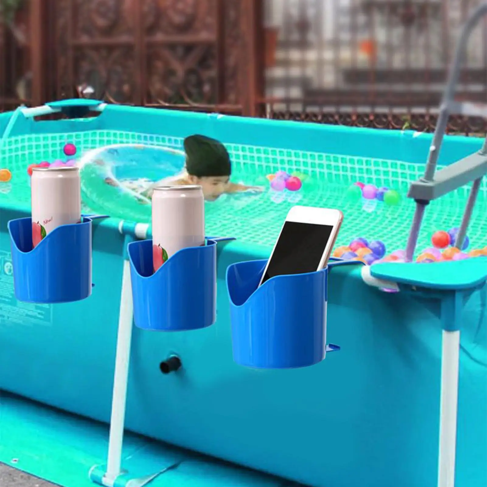 

4pcs Swimming Pool Storage Rack Poolside Organizer Holder for Drinks Sanitizers Tools Swimming Accessory for Summer Outdoor Use