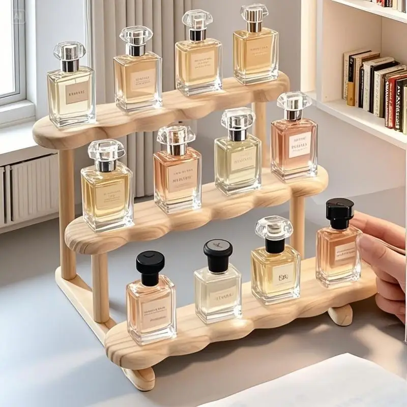 حامل عرض من 3 طبقات رف خشبي لمنظم العطور رف عرض العطور رف عرض الشكل رف تخزين الدمى #6