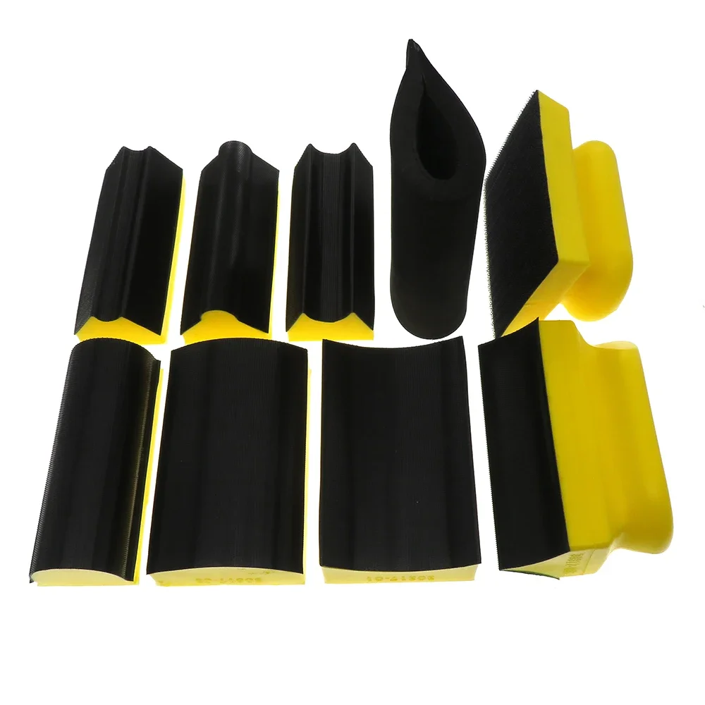 Hand Sanding Sanding Pad 9 Pcs Assorted Shaped Sanding Disc Holder Grinding Sponge for Hook & Loop Sandpaper Abrasive Tool